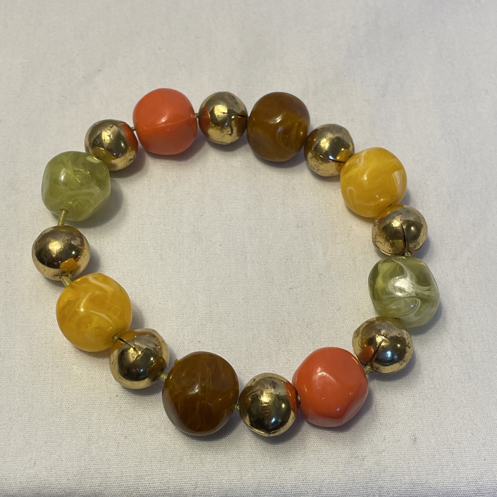 Orange, Brown, Yellow and Gold Bead Stretch Bracelet