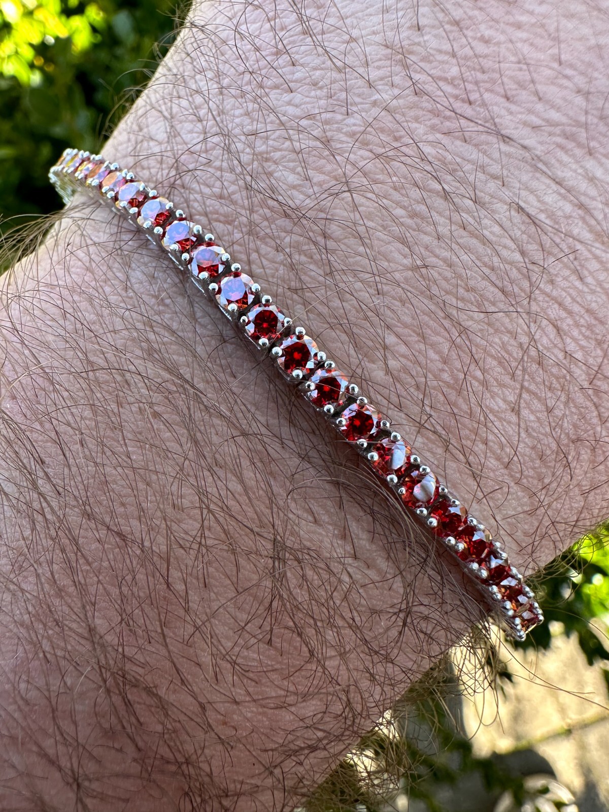 Real Iced Ruby Red MOISSANITE 3mm Tennis Bracelet 925 Silver Passes Tester