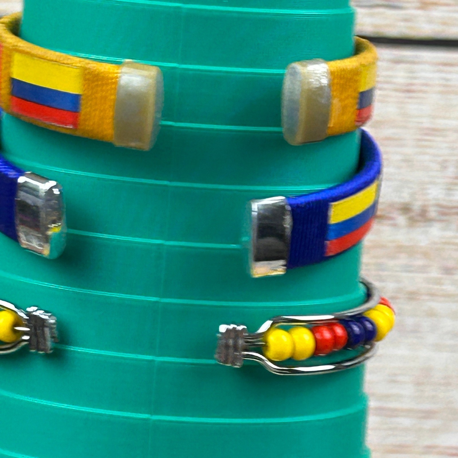 Colombia Flag Bracelet Set 5pc Yellow Blue Red Beaded Woven Cuff Adjustable