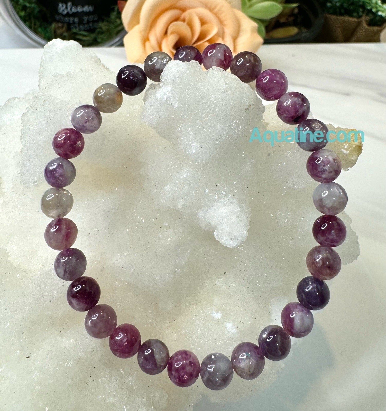 Lepidolite Mica 6mm Natural Crystal Bead Stretch Bracelet CUSTOM SIZING