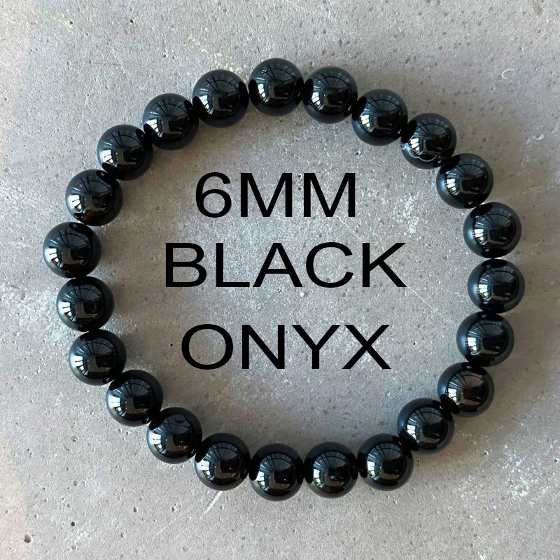 Natural 6mm Black Onyx Stone Bracelet Black Gemstone Stretch Bracelet Handmade