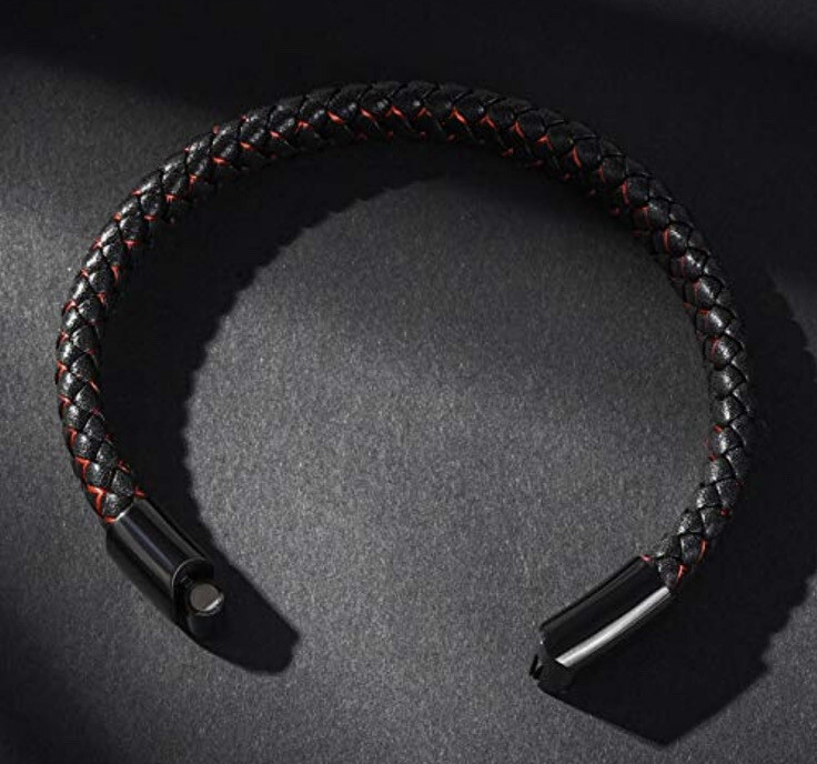 MRBRON Black woven leather bracelet temperament male unisex wristband