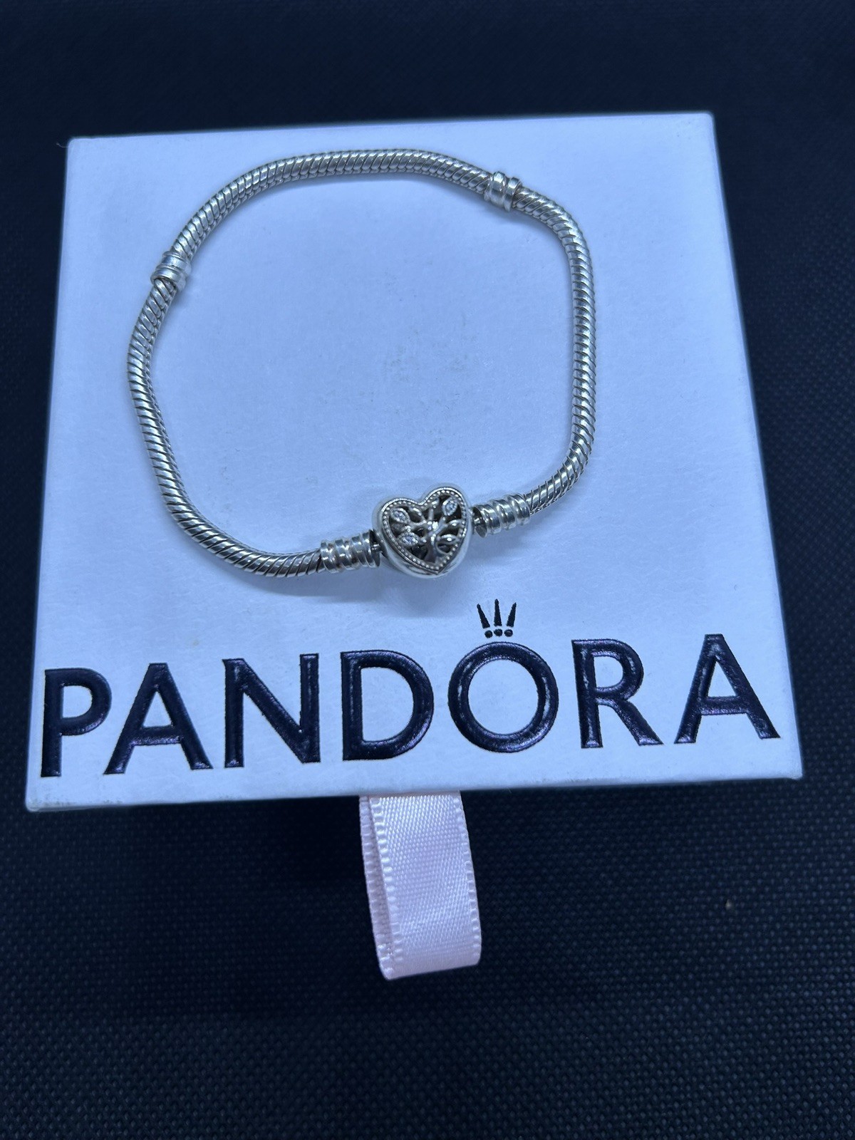 NEW Pandora Moments Tree Heart Clasp Snake Chain Bracelet Sterling Silver 5.9”