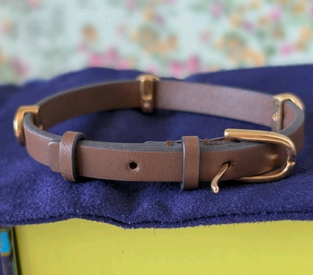 Tory Burch- Britten Enamel Single Strap Leather Bracelet brown