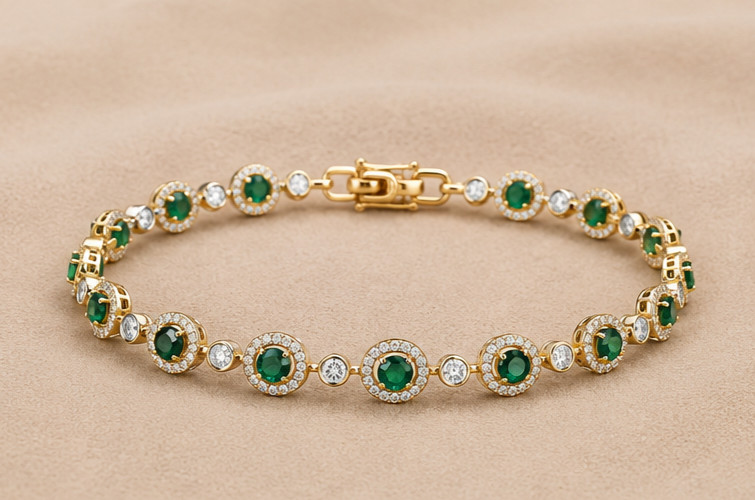5Ct Simulated Green Emerald & Diamond Halo Bracelet 14K Rose Gold Plated 7.5″