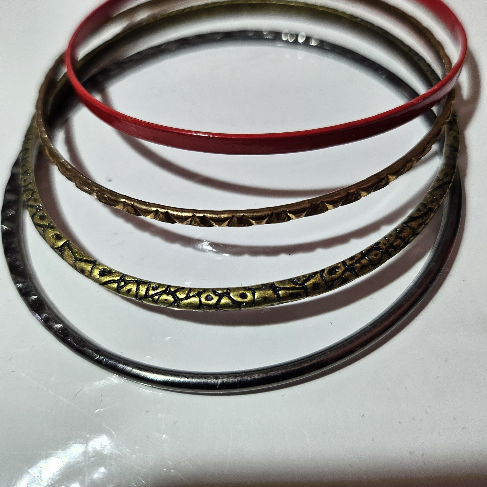 Gold Red Silver Metal Bangle Bracelet Set Round