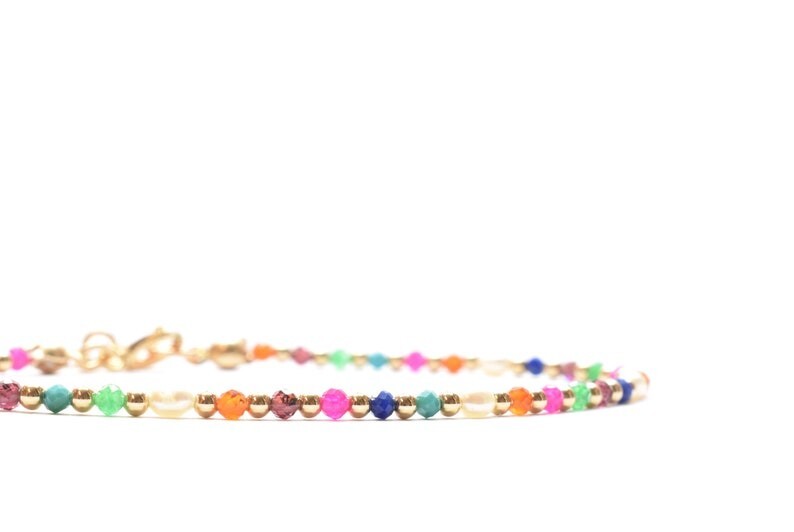2-3MM Natural Multi Mix Faceted Round Gemstone Gold Filled Beads Bracelets 6-8”