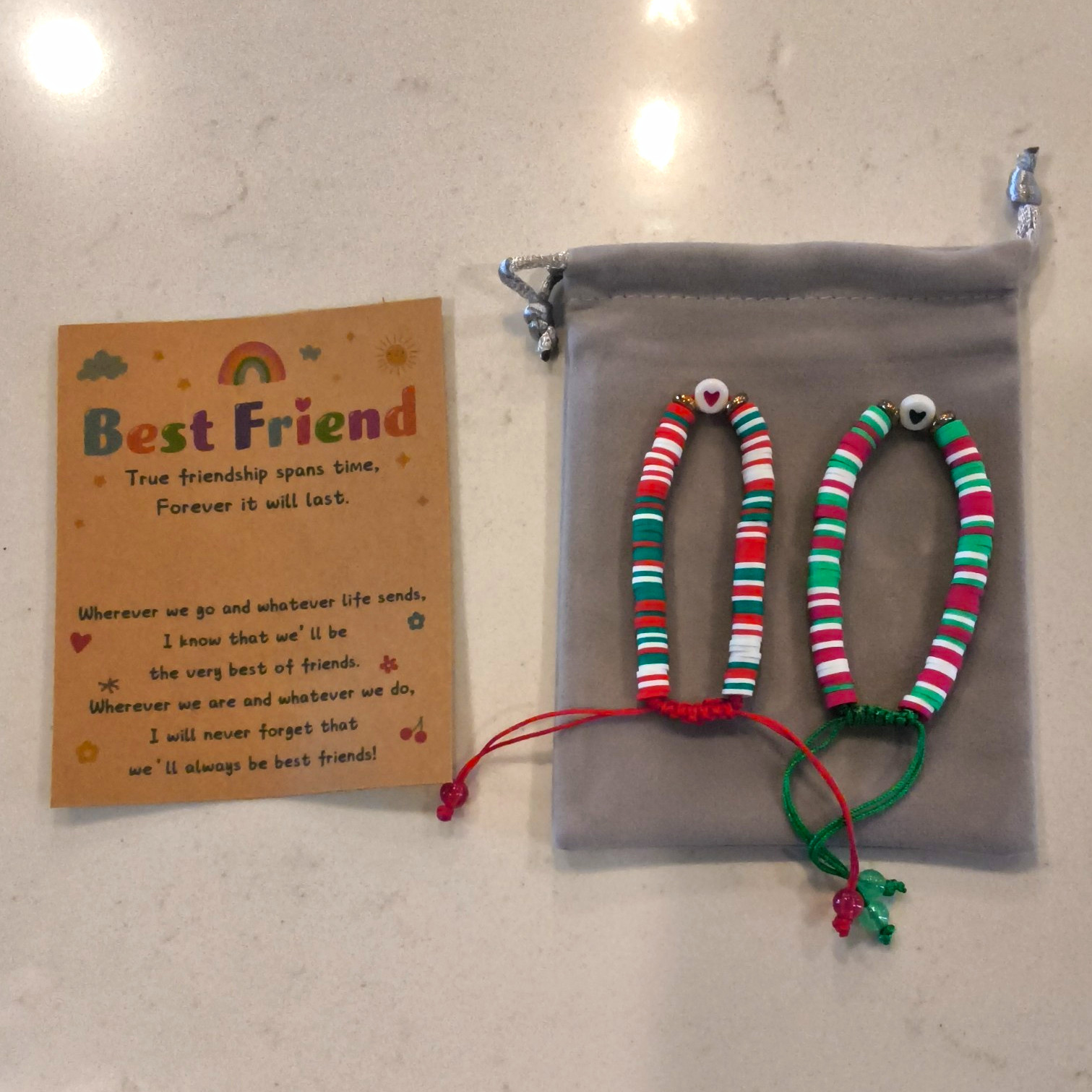 Friendship Beaded Bracelet Set of 2 Adjustable Multicolor Plastic