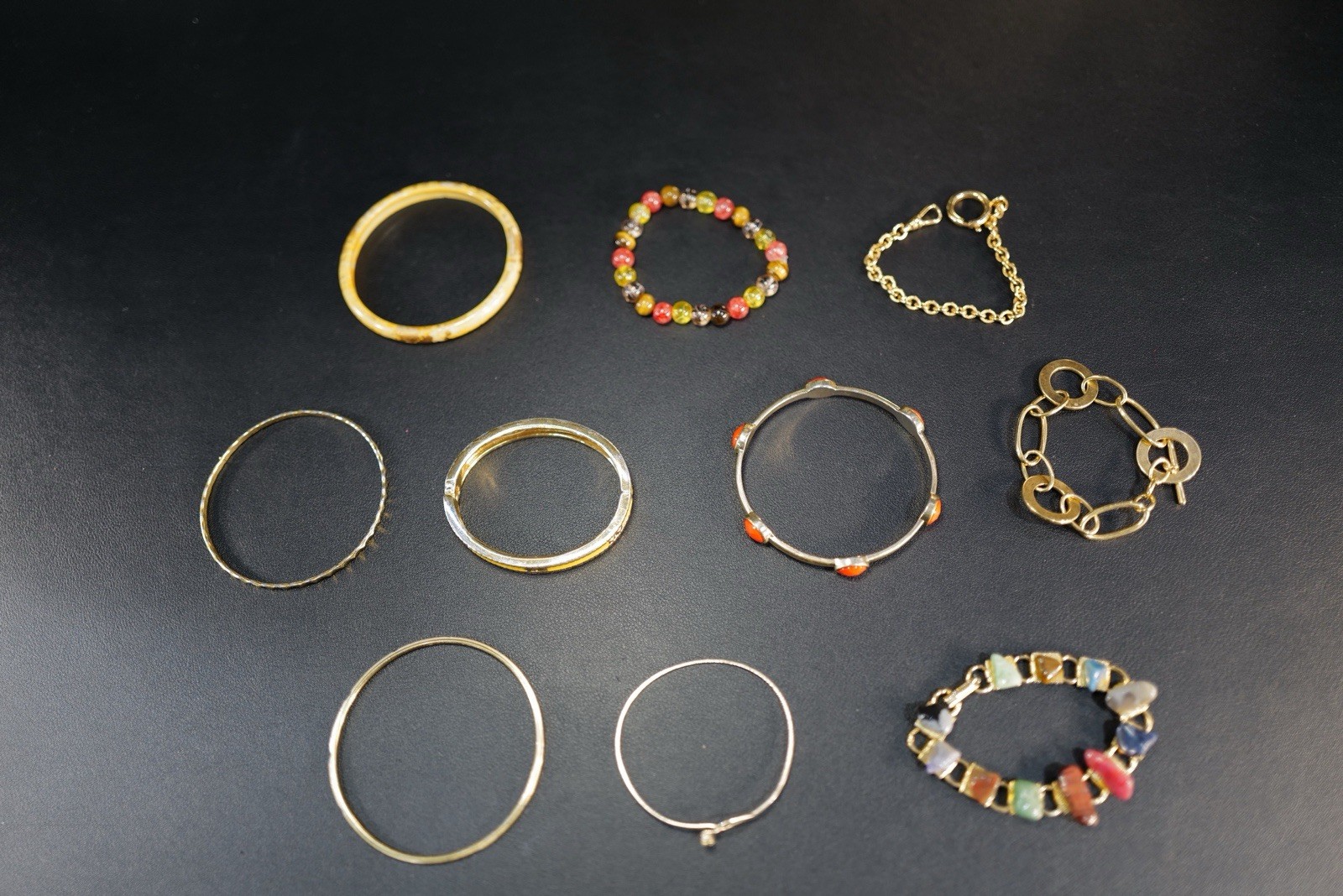 10 Pc Bracelet Gold Tone Multicolored Blue Yellow Red Mix Styles Bangles J17
