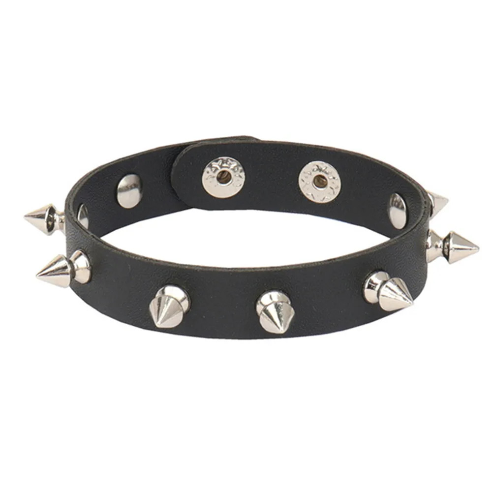Faux Leather Wrap Bracelet Women Double Row Spiked Black Round Layered Jewelry