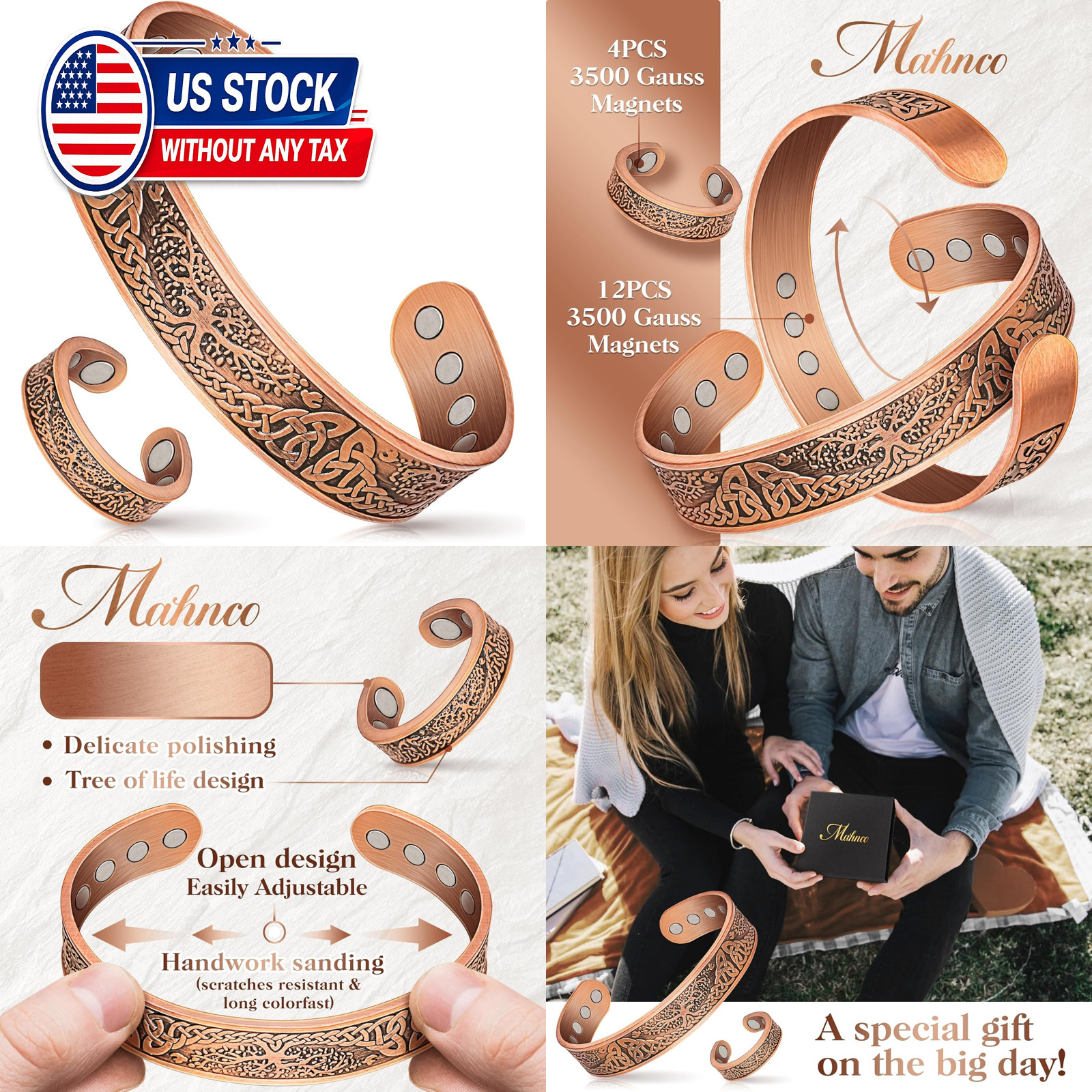 Copper Bracelet for Men and Women, 12X Strength Magnetic Therapy Lymphatic