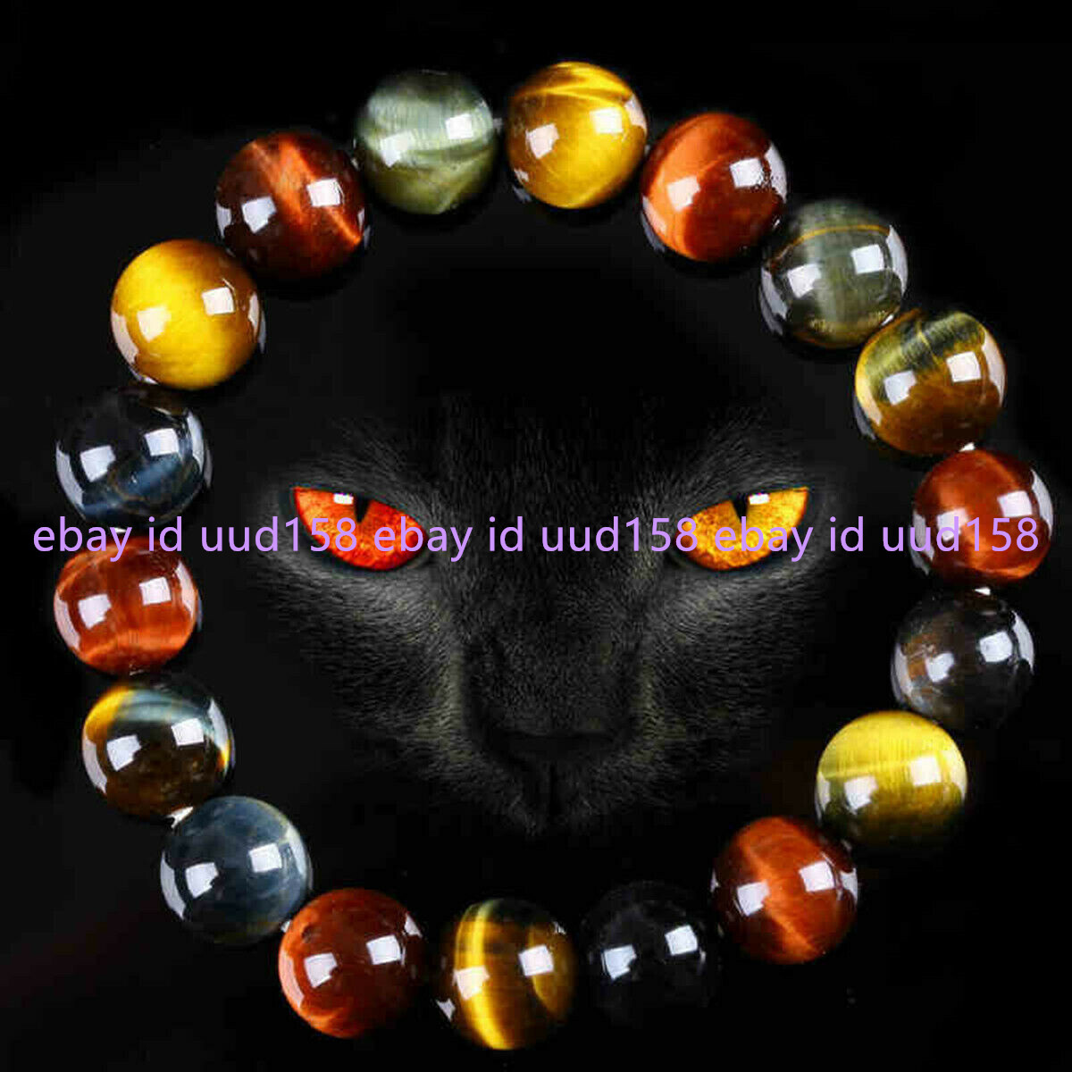 6mm-16mm Natural Colorful Tiger Eye Stone Gemstone Beads Bracelet Bangle 7.5”