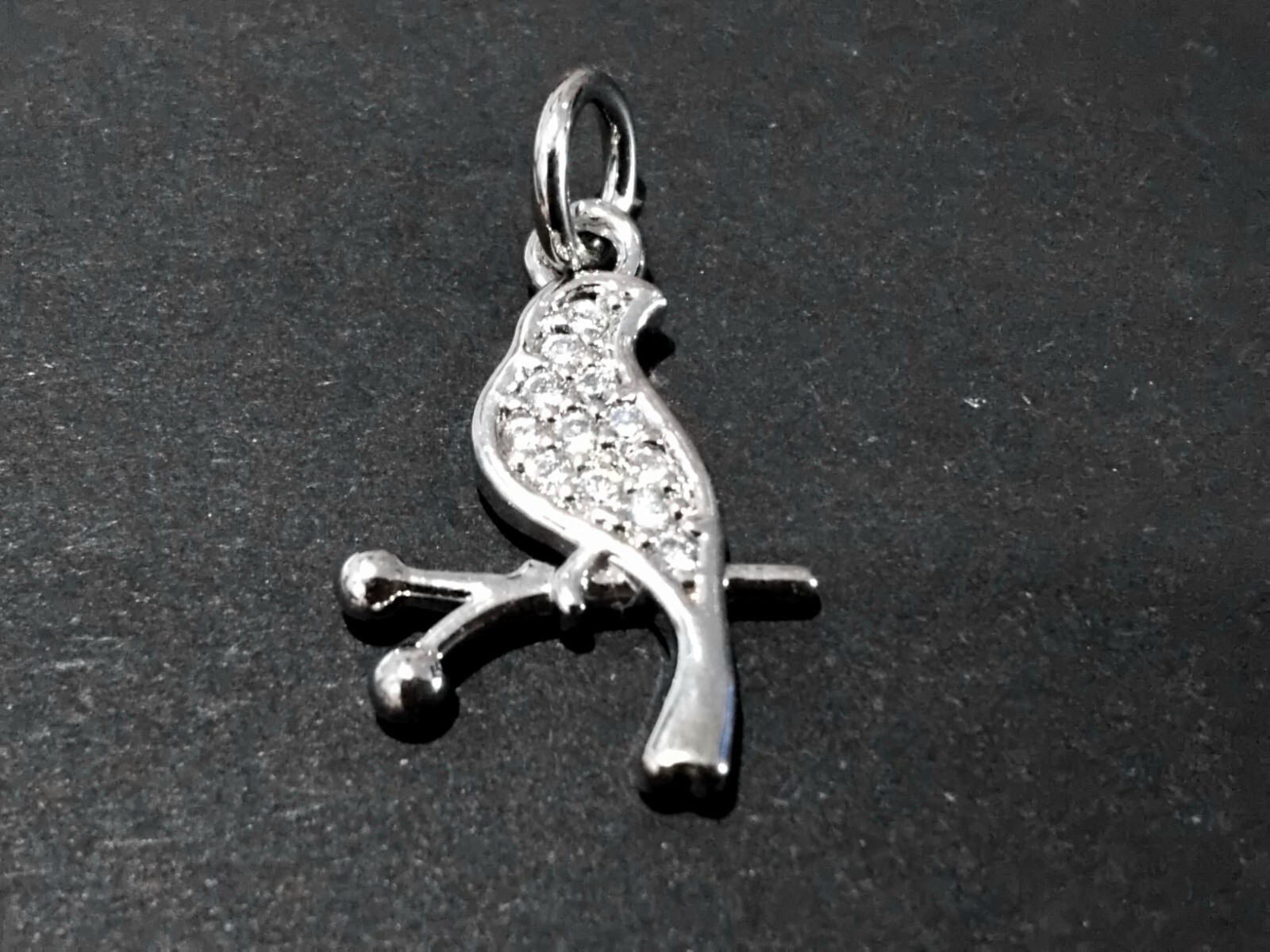 Brass Micro Pave Cubic Zirconia Charm with Jump Ring, Bird, 14x10x1.5mm, 1 pce