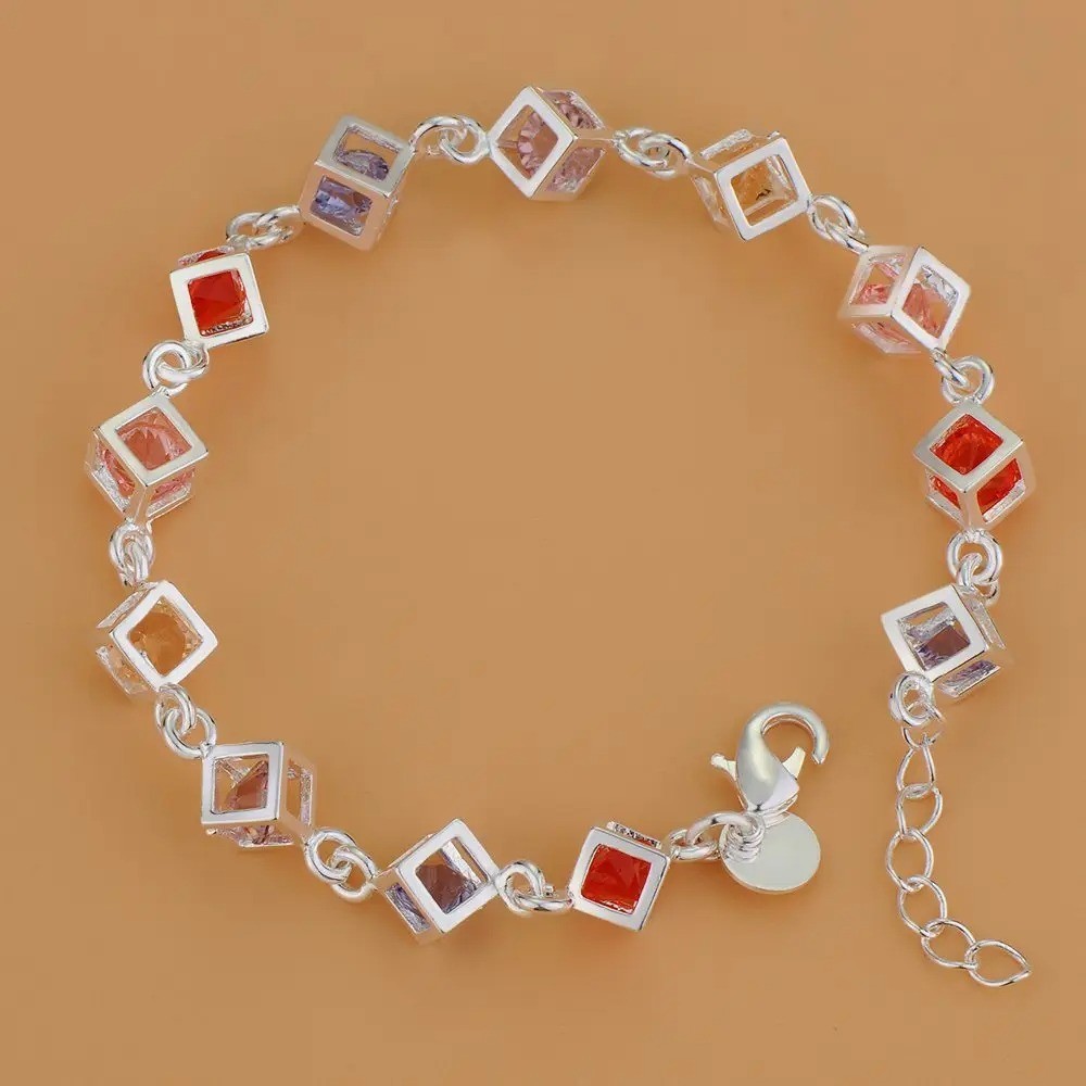 925 Sterling Silver Bracelet Bead Chain Women Wedding Engagement Gift