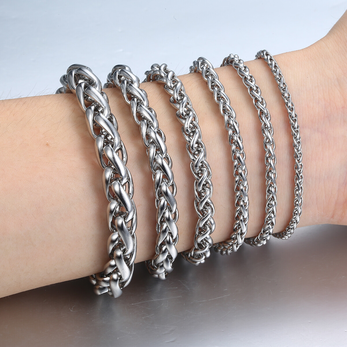 3/3.5/4/6/8/10MM Stainless Steel Braided Wheat Chain Bracelet Jewelry 7/8/9/10″