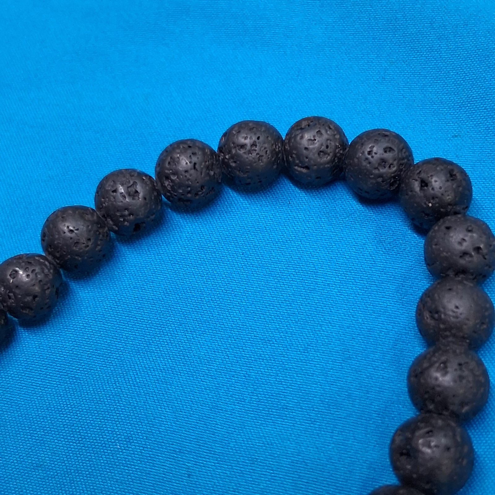 Vintage Black Lava Rock Channel Set Bead Stretch Bangle Bracelet