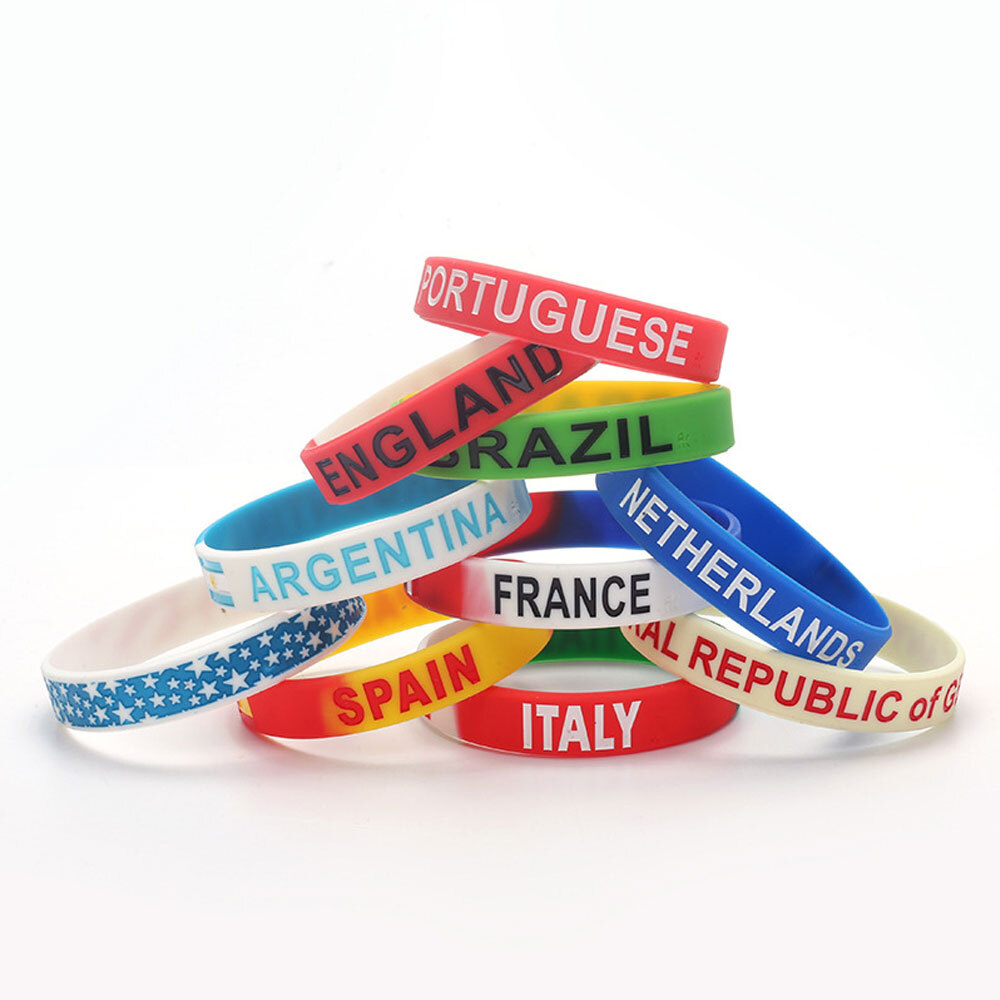 2x Sports Silicone Bracelet Engrave Country Flag Wristband Men Women Rubber Band