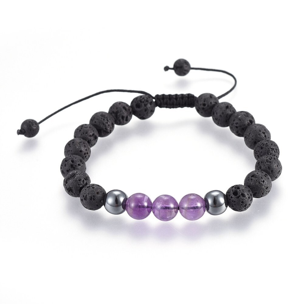 Lava Rock Tiger Eye Bracelet Men Women Natural Stone Bead Hematite Adjustabl T49