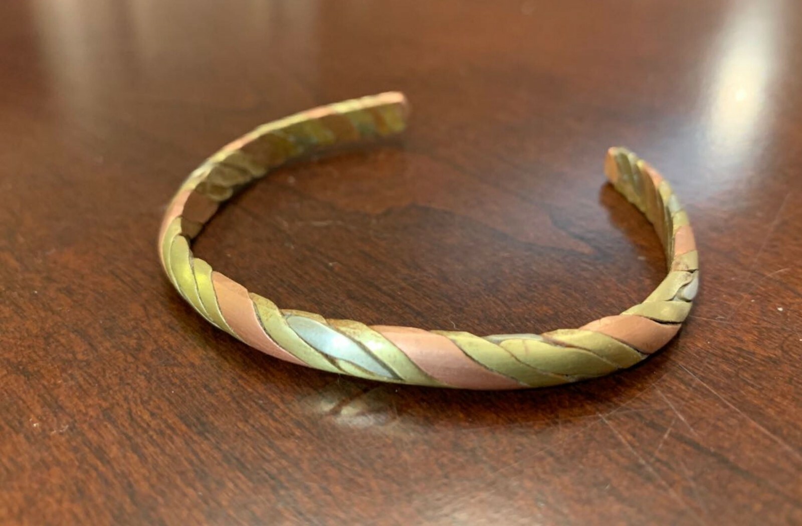 Nepalis BRACELET Tri-Metal Twist Braided Cuff Bangle – Handmade from Nepal