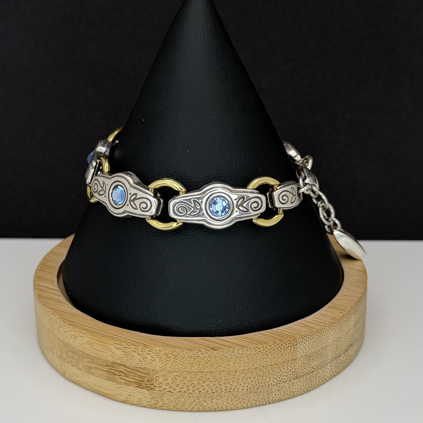 Brighton Celestial Blue Crystal Link Bracelet Silver & Gold Tone Adjustable
