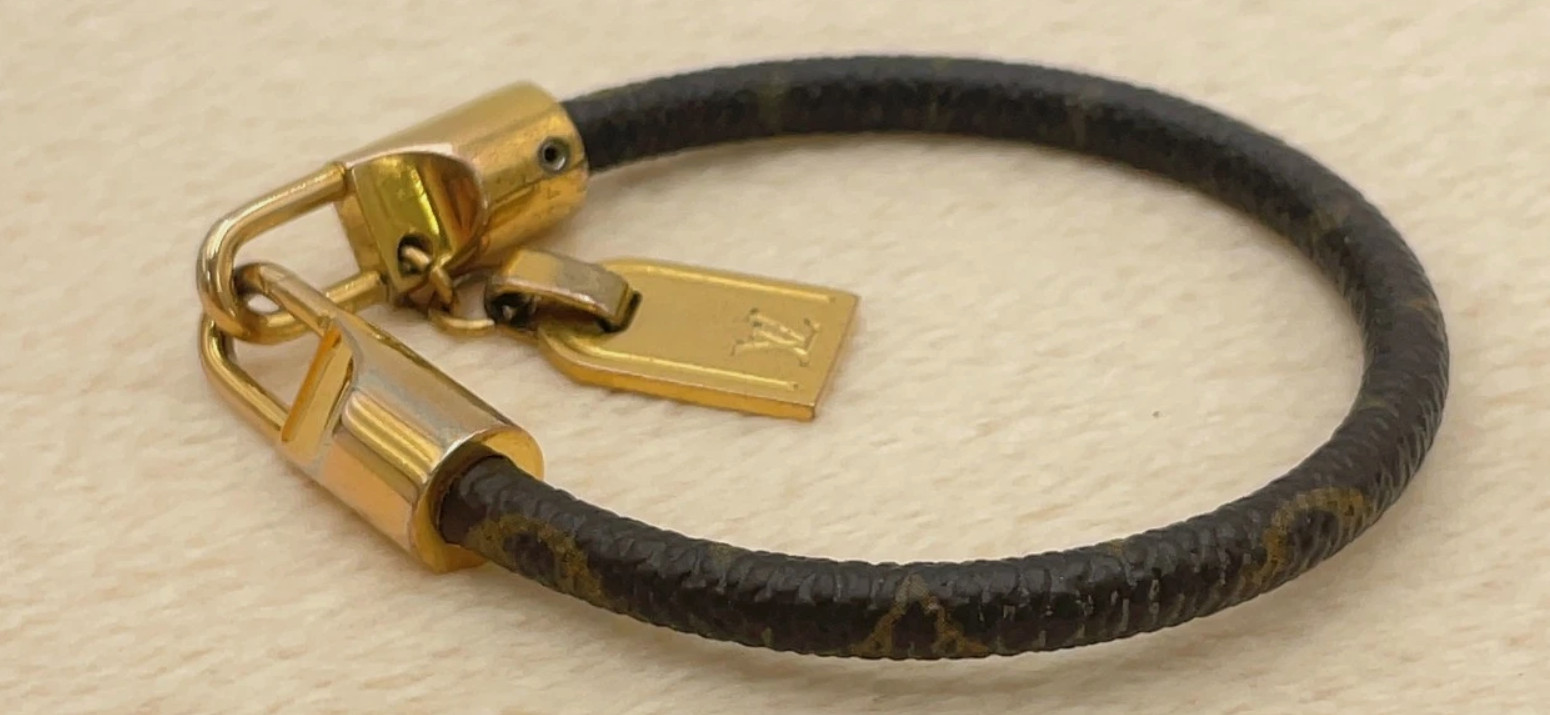 Louis Vuitton Luck It Bracelet Monogram Canvas and Gold Tone Luggage Tag Charm