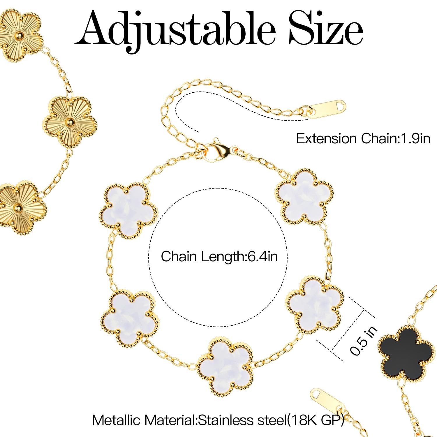 18K Gold Plated Clover Bracelet Set for Women – Trendy Flower Leaf Jewelry Gift