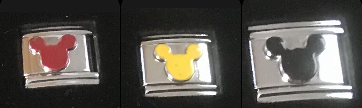 Rare 3 Piece Mickey Mouse Ears Black RedYellow Italian Charm Enamel Link 9MM K47