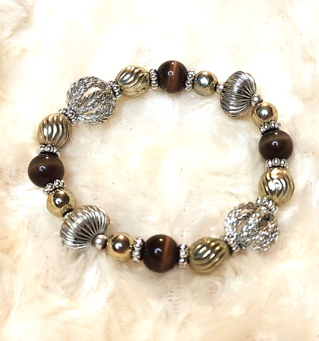 Brown Glass Beaded Stretch Bracelet