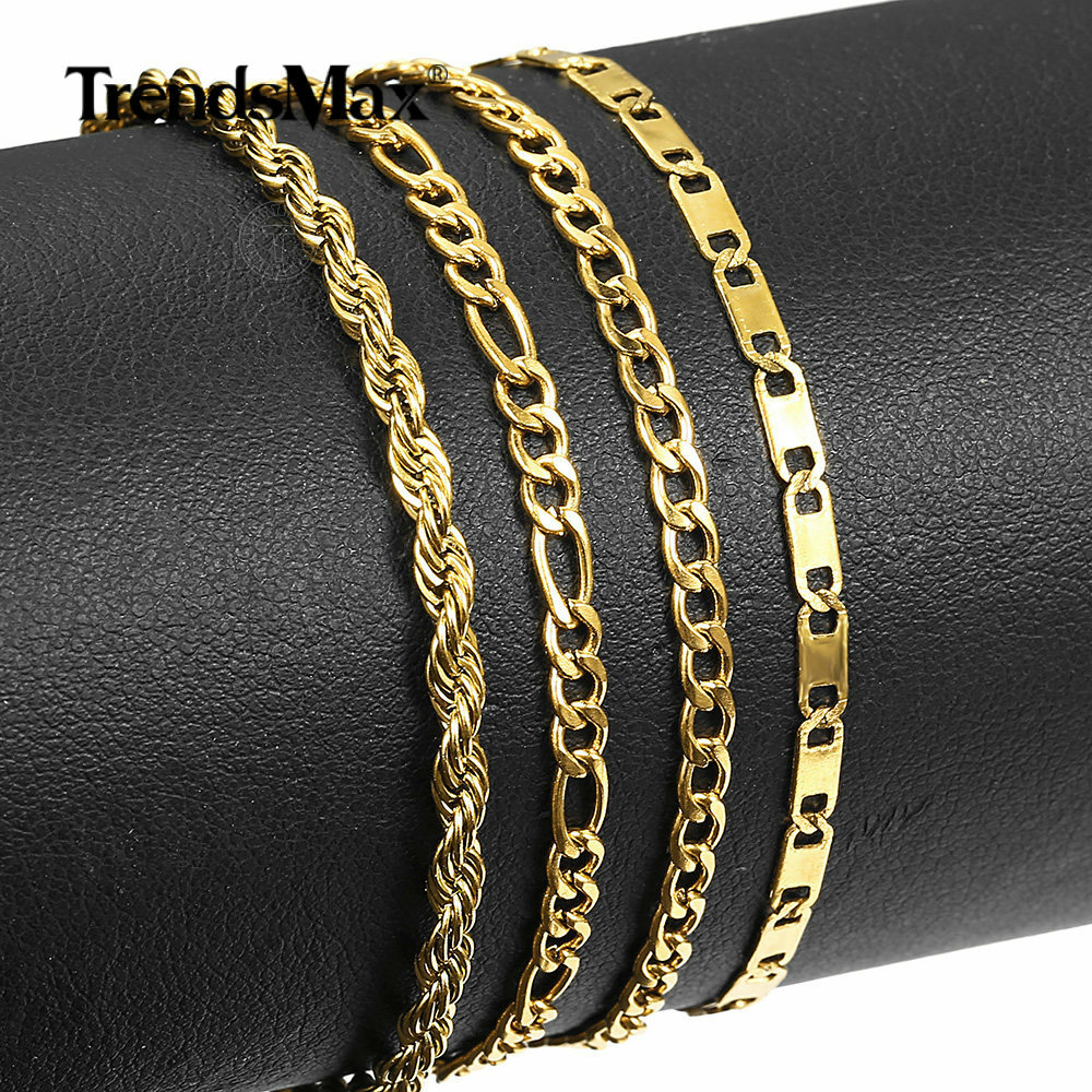 For Women 10″ Gold Plated Stainless Steel Chain Anklet Bracelet Figaro/Curb/Rope