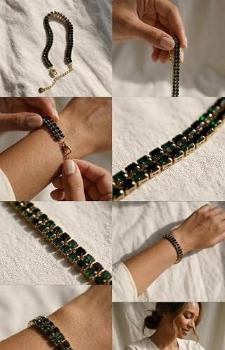 18k Gold Plated Classic Emerald Green Tennis Bracelet for Women Party & Everyday