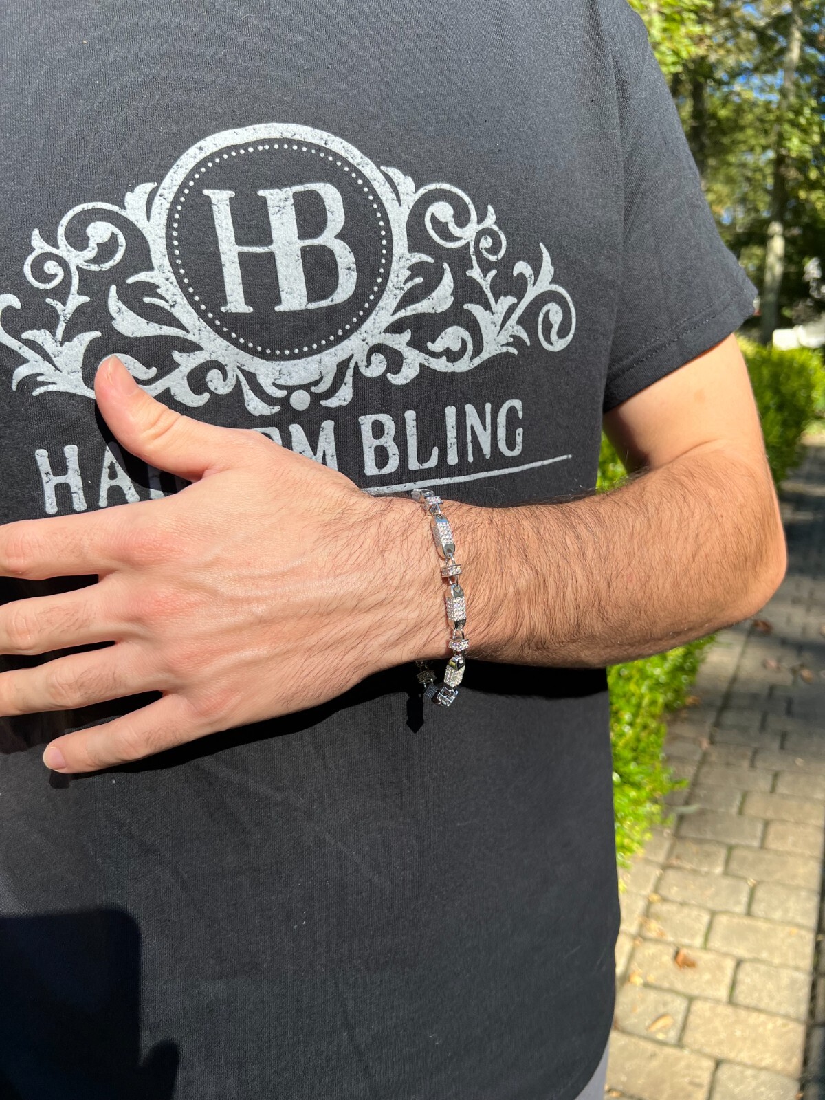 MOISSANITE Men’s Bullet Chain Real 925 Silver Iced Flooded Out Hip Hop Bracelet