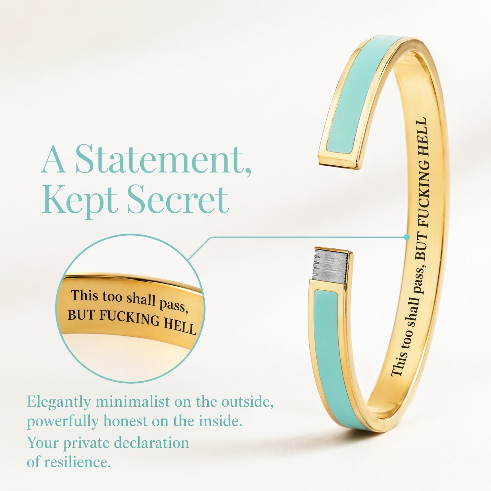 This Too Shall Pass Engraved Cuff Bracelet Stainless Steel Inspirational Secret