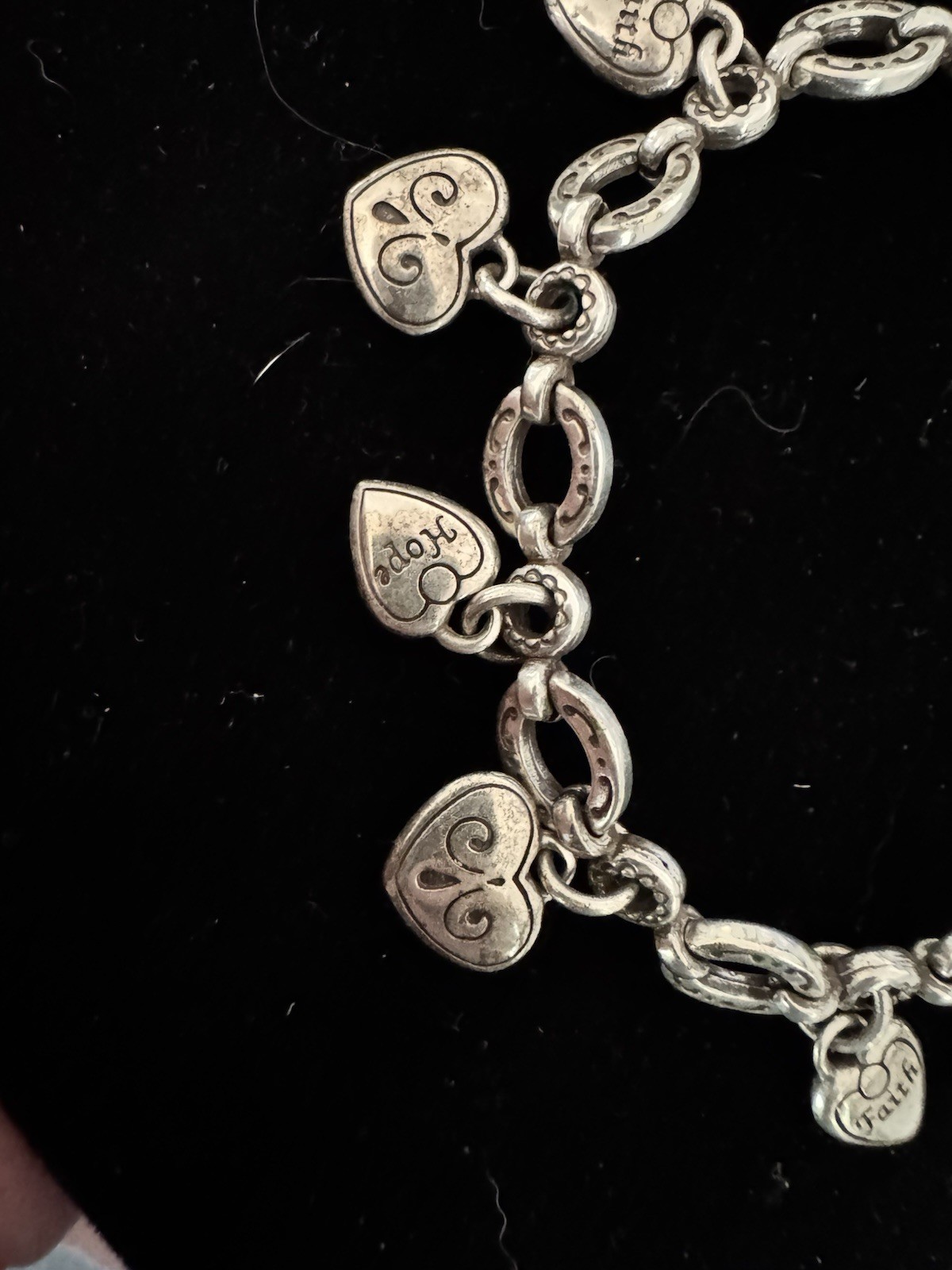 Brighton Oval Link Chain Heart Dangle Charm Bracelet Love Faith Hope Pink Ribbon