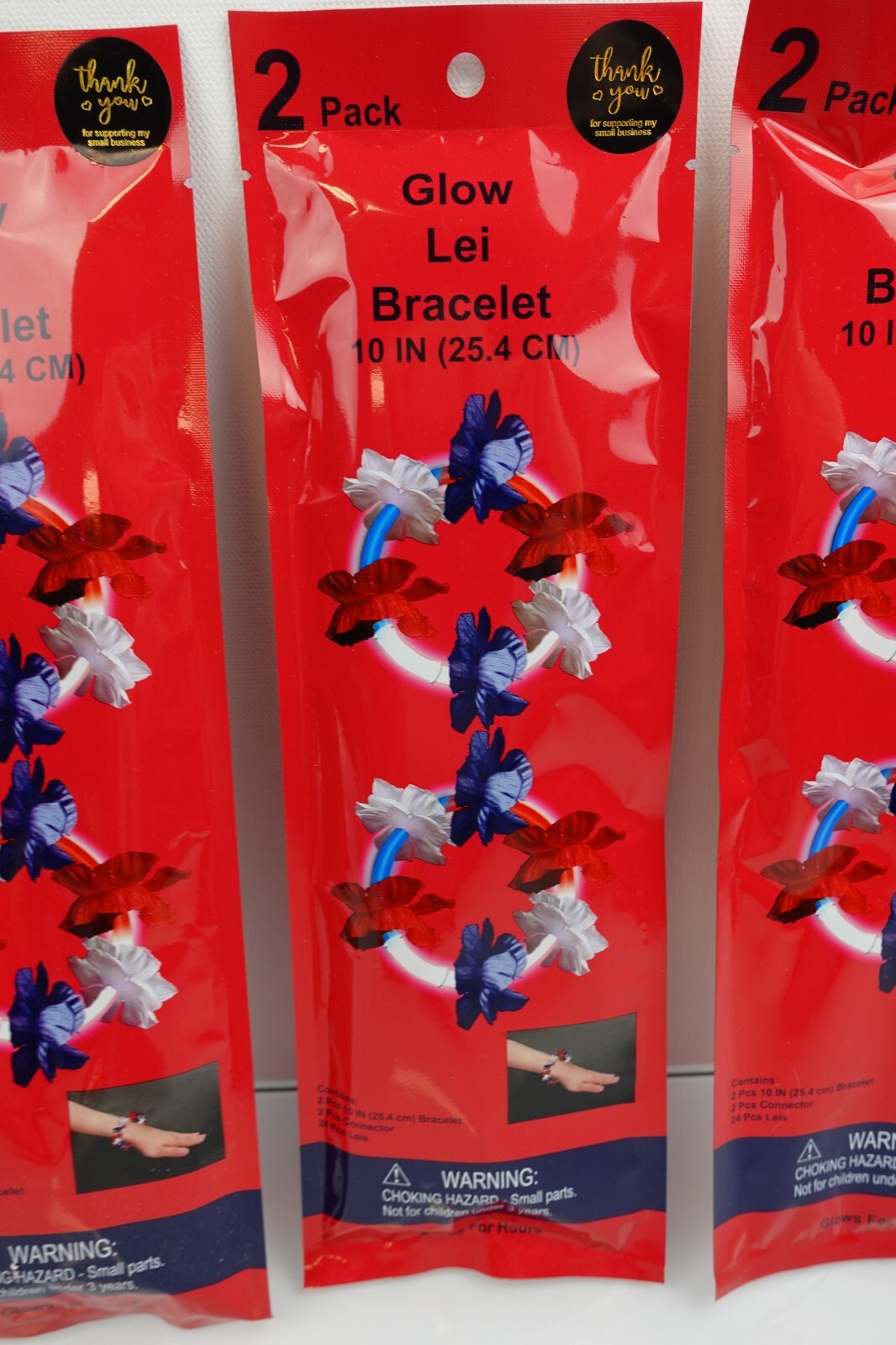 Glow Lei Bracelets Patriotic 2 Bracelets per Pack Lot of 5 Packs Red White Blue