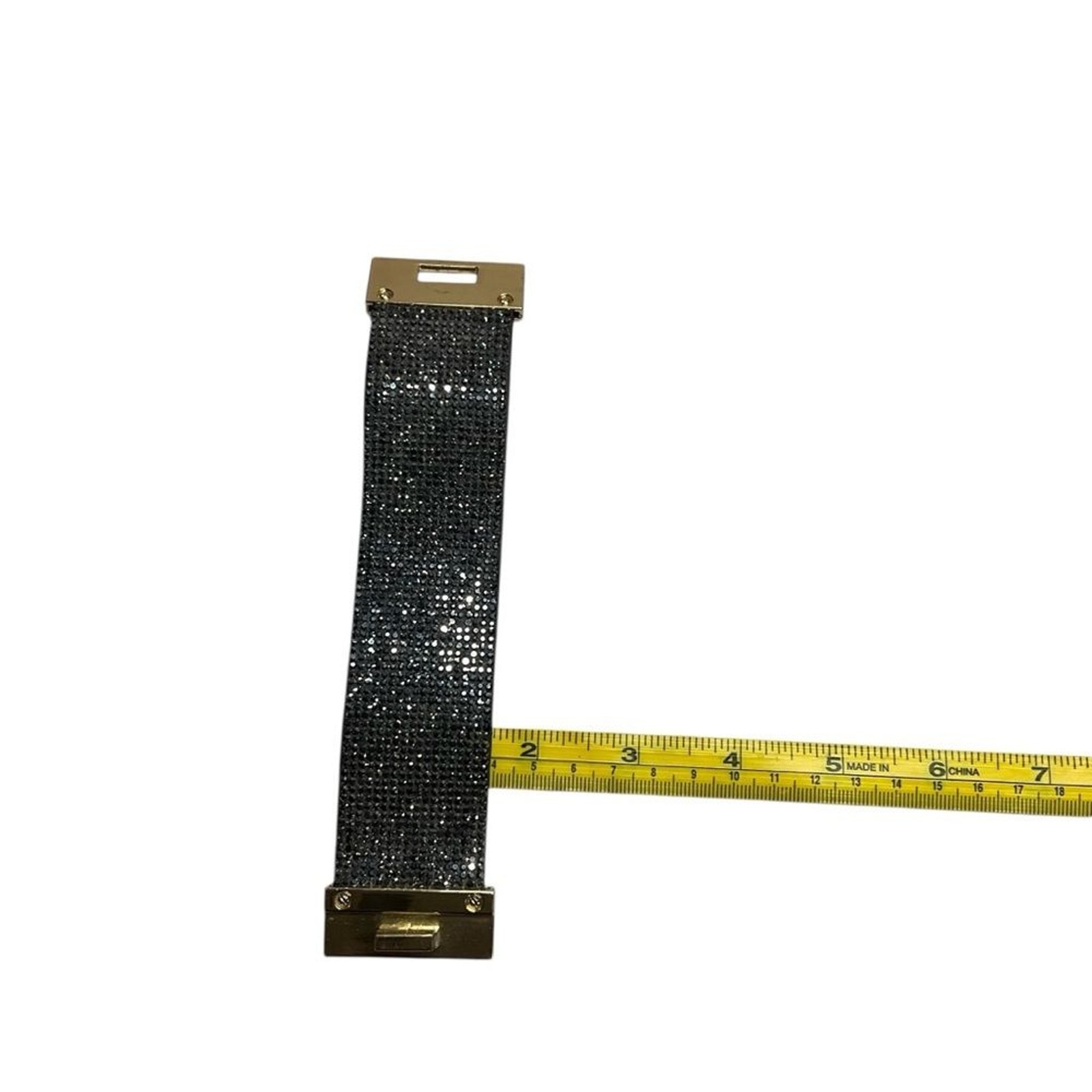 Black Crystal Embellished Cuff Bracelet with Gold-Tone Push Lock Closure