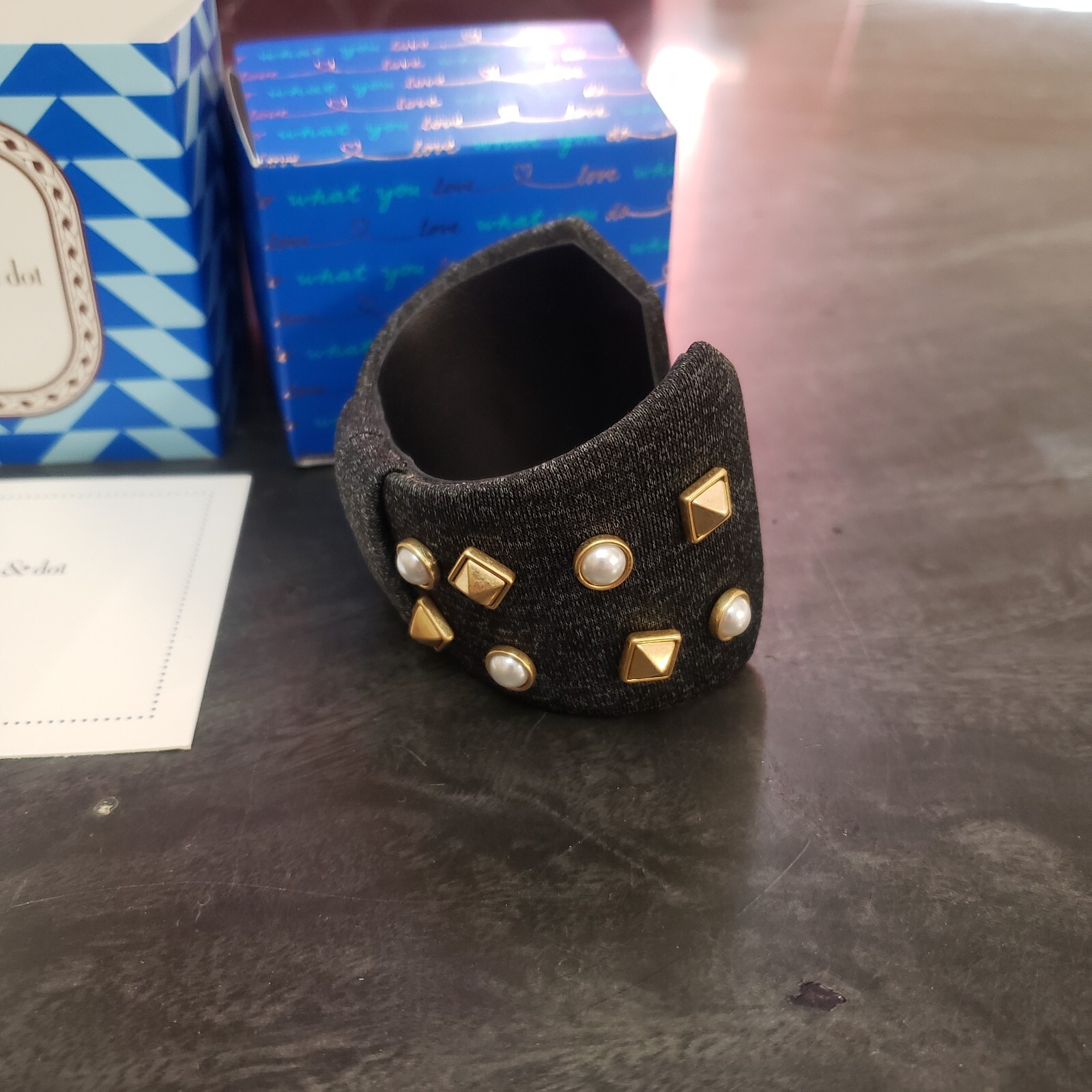 Stella & Dot Crush It Bow Tie Cuff Bracelet Studded Faux Pearls B521G