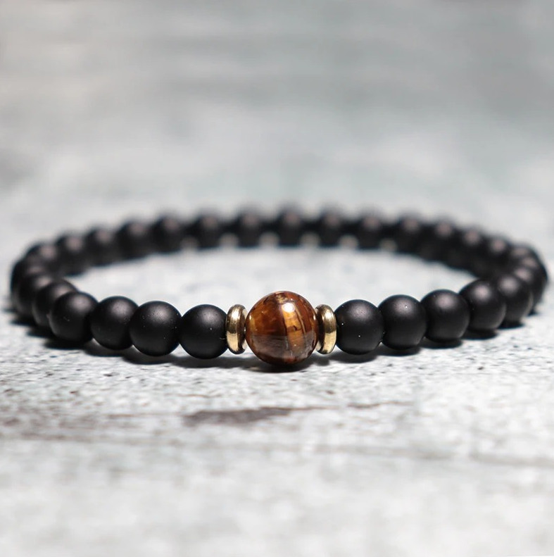 2pcs Men’s Tiger Eye Beaded Bracelets Set Luxury Zirconia Strand Jewelry Gift