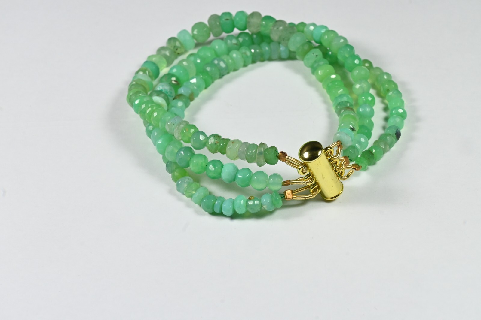 3 Layer Green Chrysoprase Faceted Rondelle Gemstone Beads Women Bracelets 7.5”