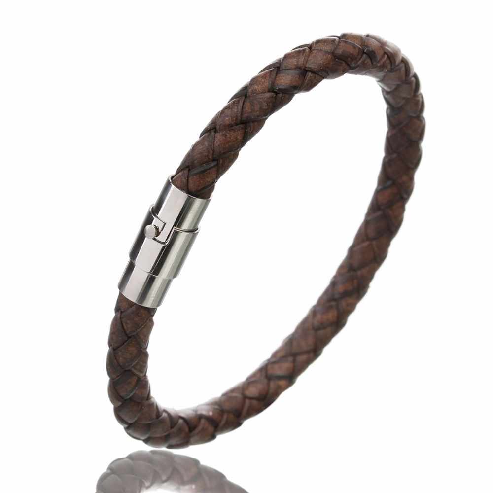 Men Braided Leather Bracelet Magnetic Clasp Bangle Male Handmade Bracelets 1Pc
