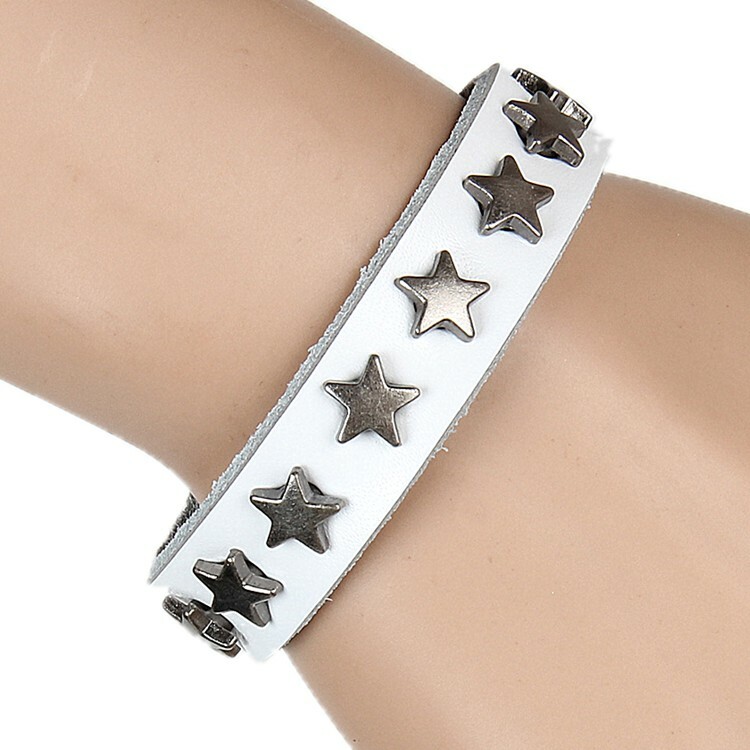 1-4PCS Men Women Star Metal Wristband PU Leather Cuff Bracelet Bangle Gift US