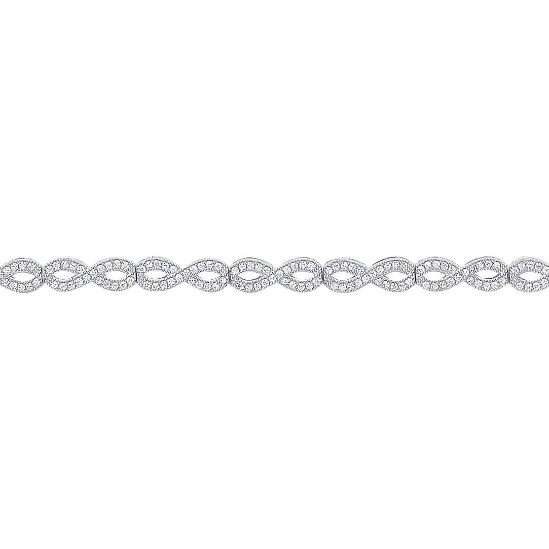 Silver Jewelco London CZ Infinity Figure 8 Eternity Tennis Bracelet 4mm 7.5 inch
