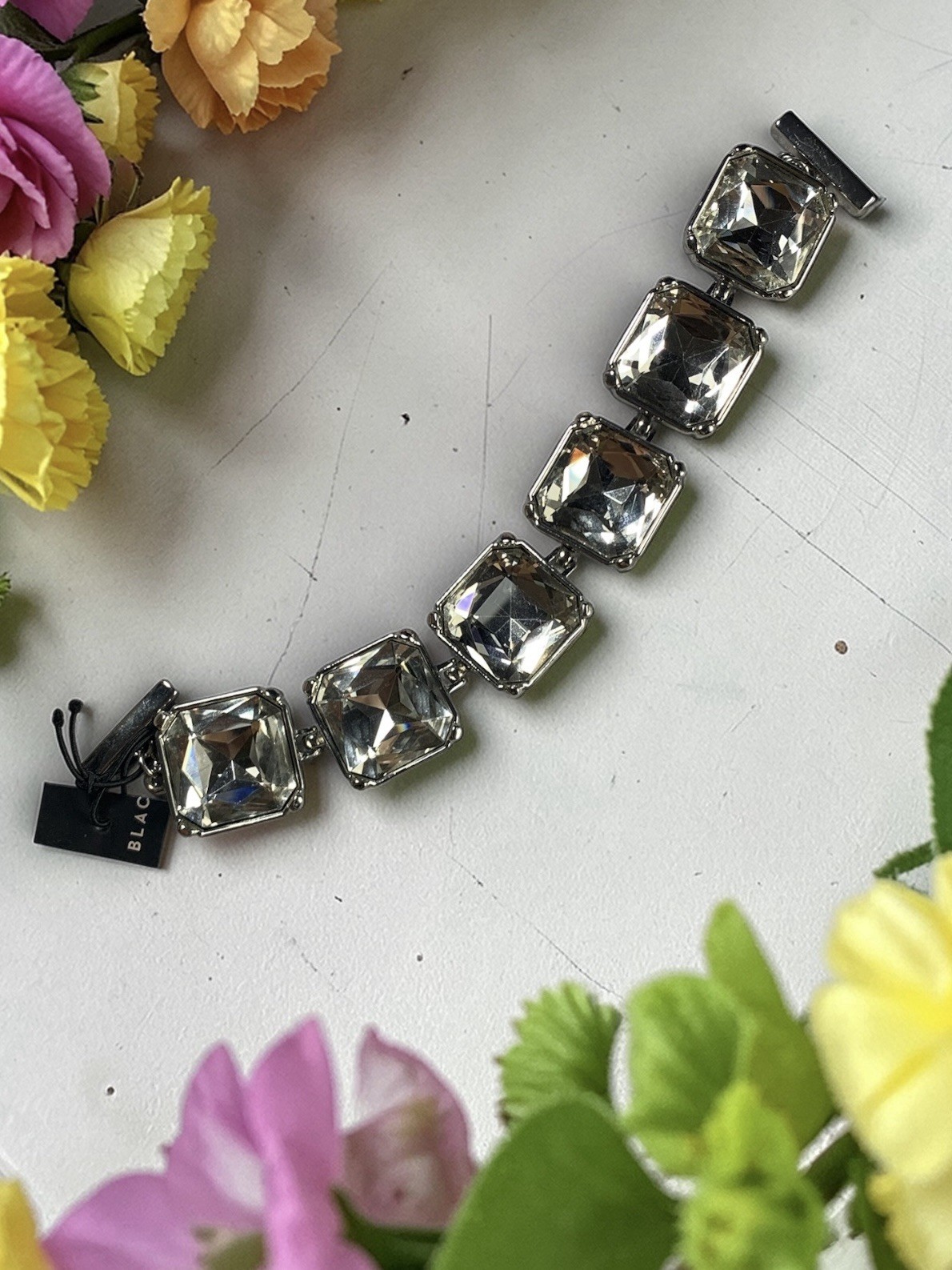 Chico’s Large Clear Rhinestone Link Bracelet 8″ Magnetic Clasp New Goddess Fun