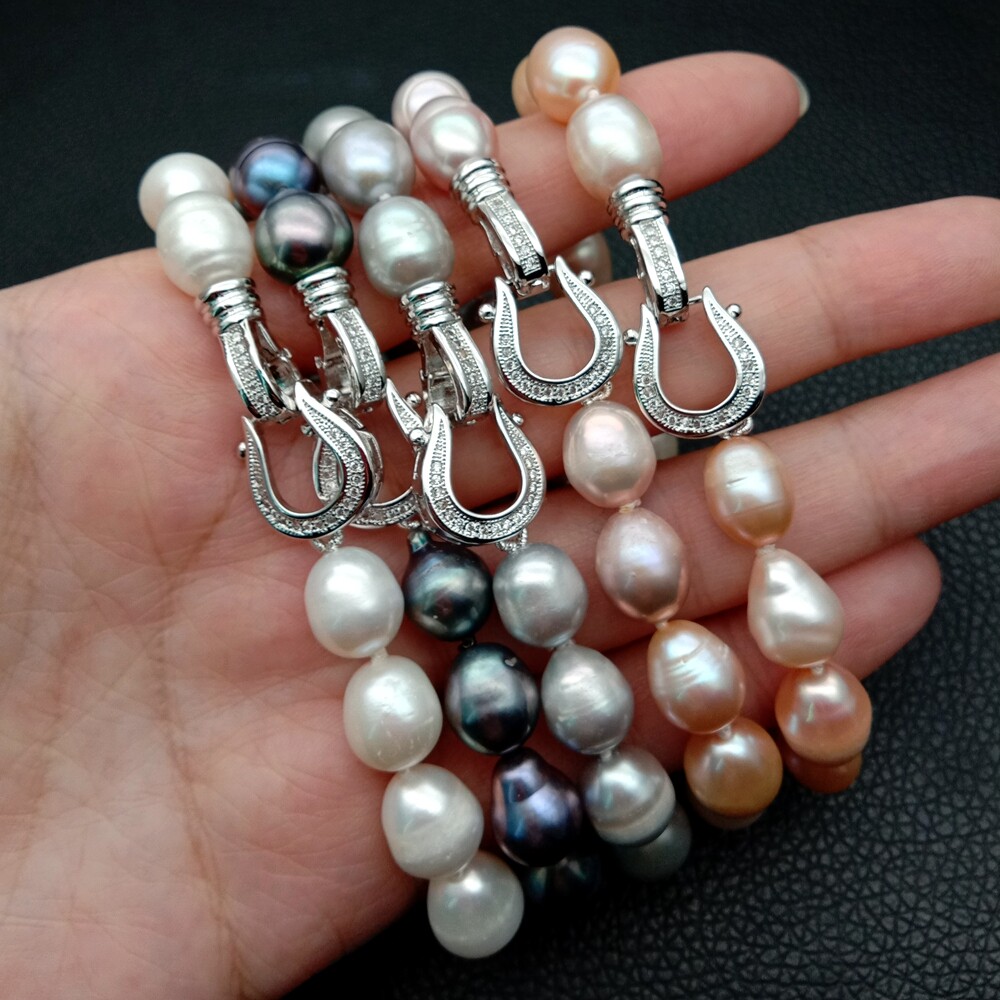 8′ 10x12mm White Black Gray Pink Purple Rice Pearl Bracelet free shipping