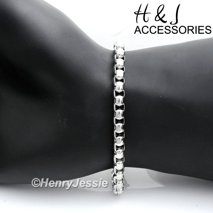 7″-10″MEN WOMEN 316 L Stainless Steel 5mm Silver Smooth Box Link Chain Bracelet