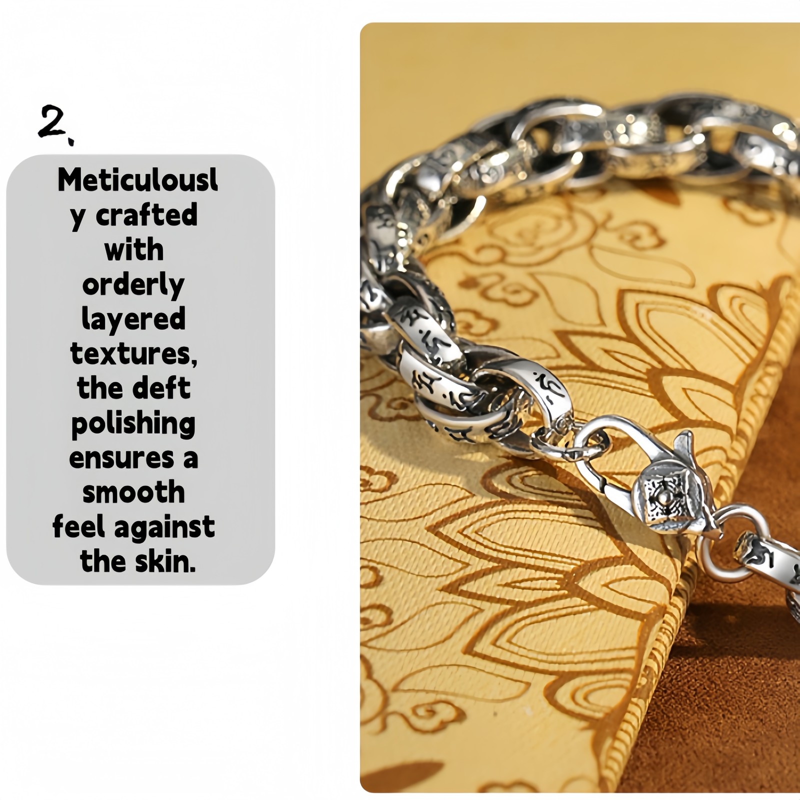 Vintage Scroll Engraved Curb Copper Chain Bracelet Plated Antique Silver for Men