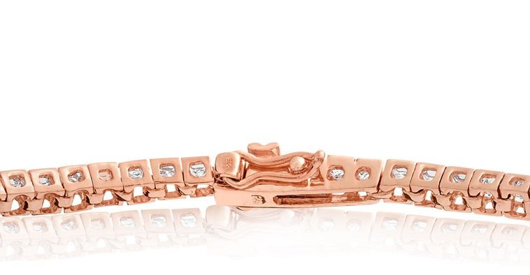 Cubic Zirconia Tennis Bracelet Rose Gold Plated 2x2mm Square White CZ