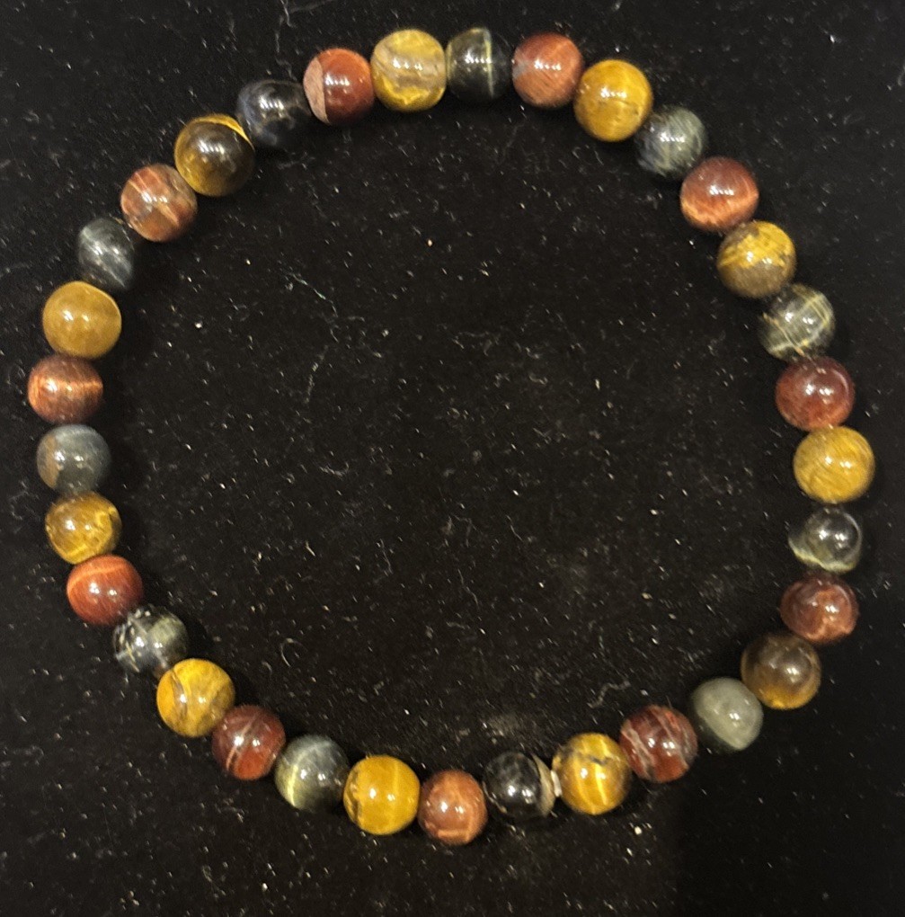 Red Tiger Eye, Blue Tiger, Eye And Yellow Tiger Eye 6 Mm Bracelet
