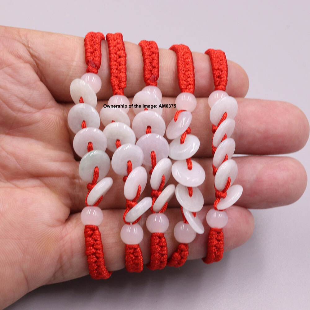 5pcs Natural Jade Donut Bead Handmade Bracelet Adjustable 15-17cm Lucky Gift