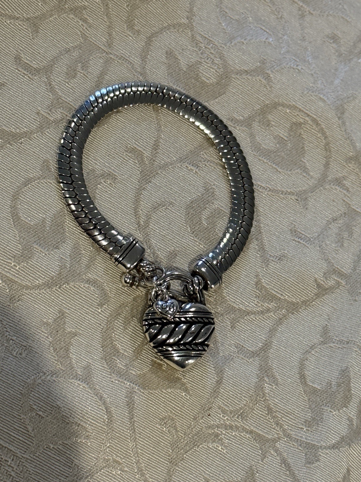 Brighton CORBY Bracelet with Heart Charm and Toggle Closure.