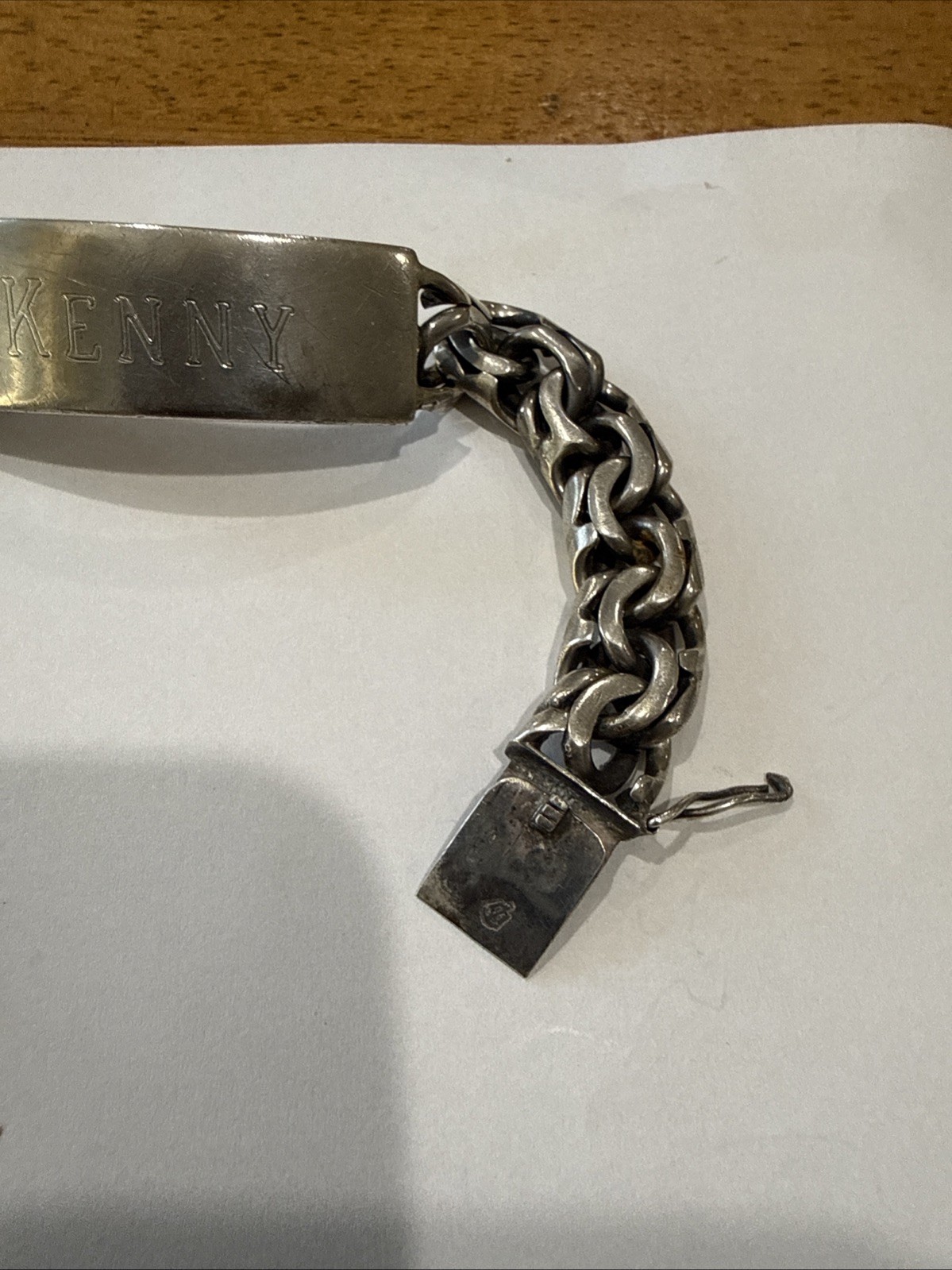 Vintage Mens Sterling Silver ID Name Bracelet Kenny- 2.2 Oz 8.5 Inch